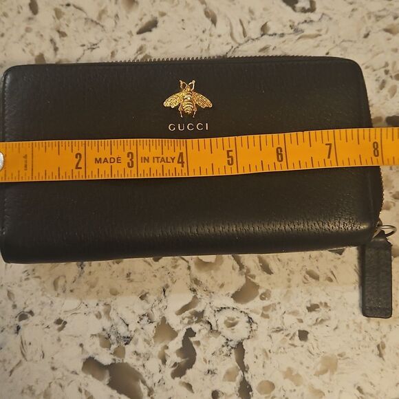 Gucci Animailer Bee Dark Blue Leather Zip-Around Large Wallet with Dust Bag - Picture 7 of 11